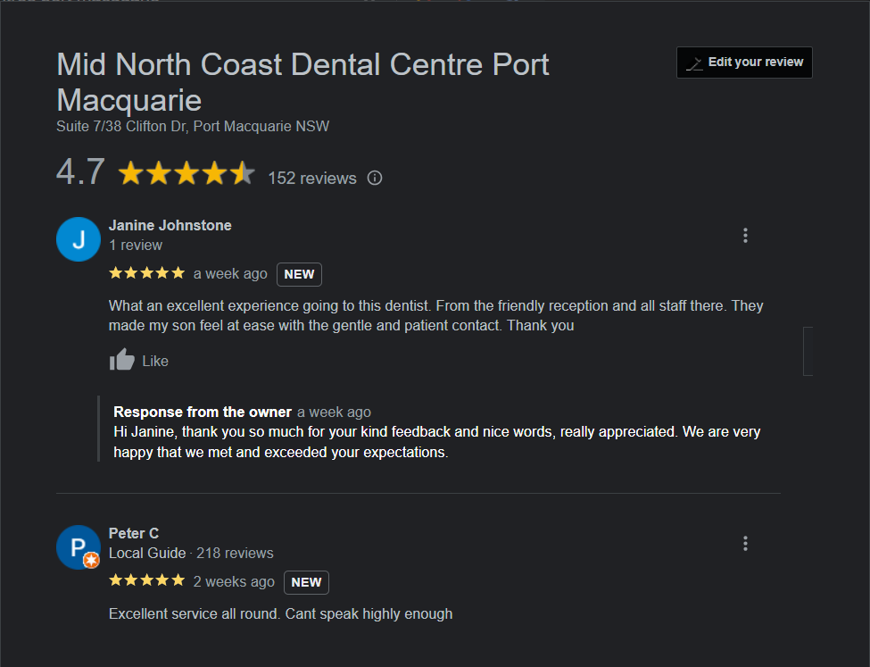 Review of North Coast Dental Centre Port Macquarie Screenshot